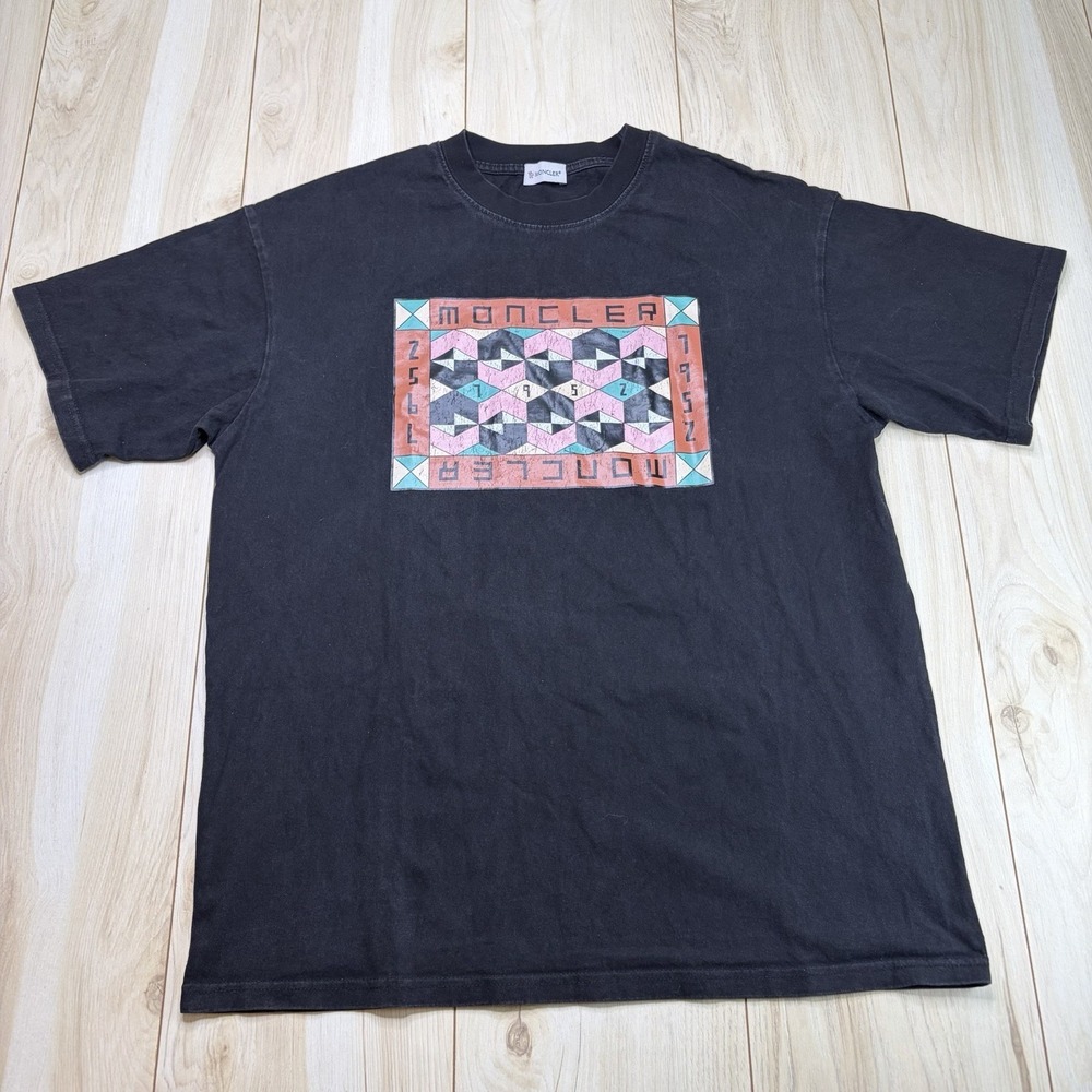 Moncler Mens Genius 2 Moncler 1952 Double Grid Graphic Logo T-Shirt Black XXL